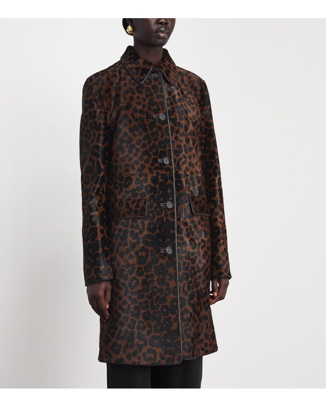 Totême  Brown Pony Hair Leopard Trench Coat