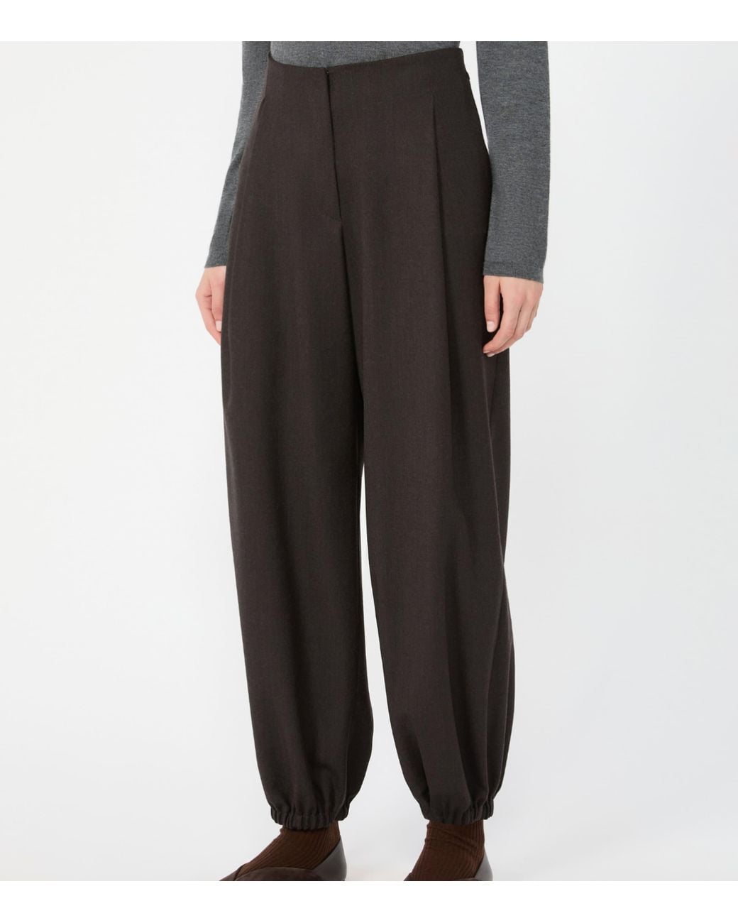 Max Mara Black Virgin Wool Belted Tailored Trousers