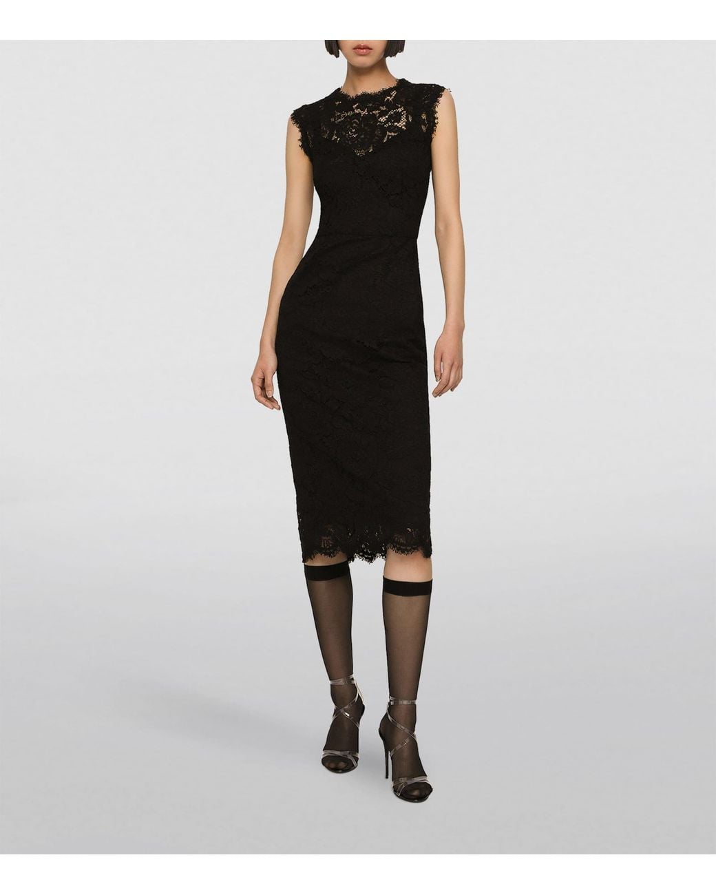 Dolce & Gabbana Black Stretch-Lace Midi Dress
