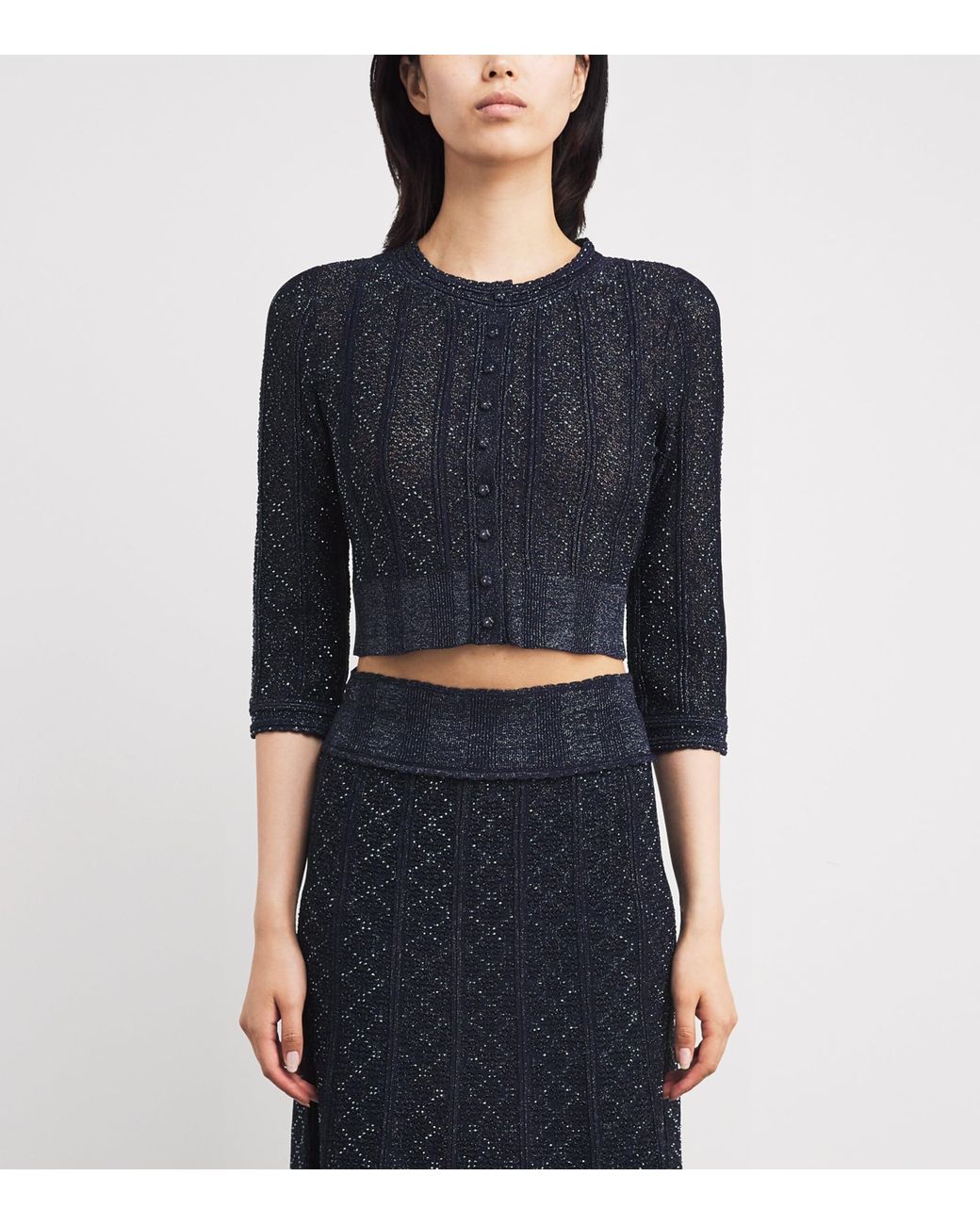 Sandro Blue Embellished-Knit Cropped Cardigan
