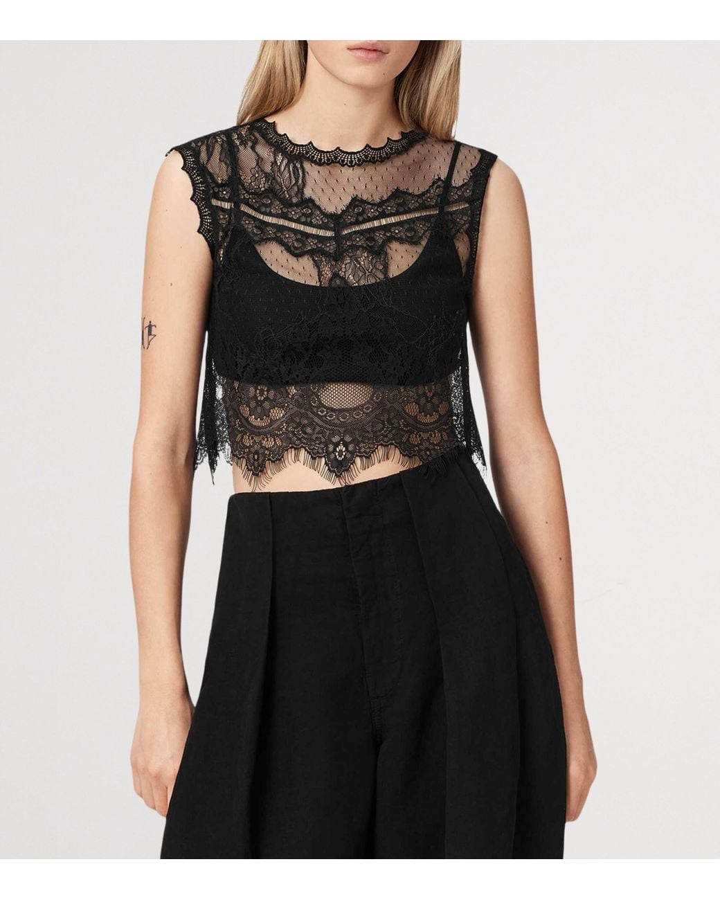AllSaints Black Lace Eliza Crop Top