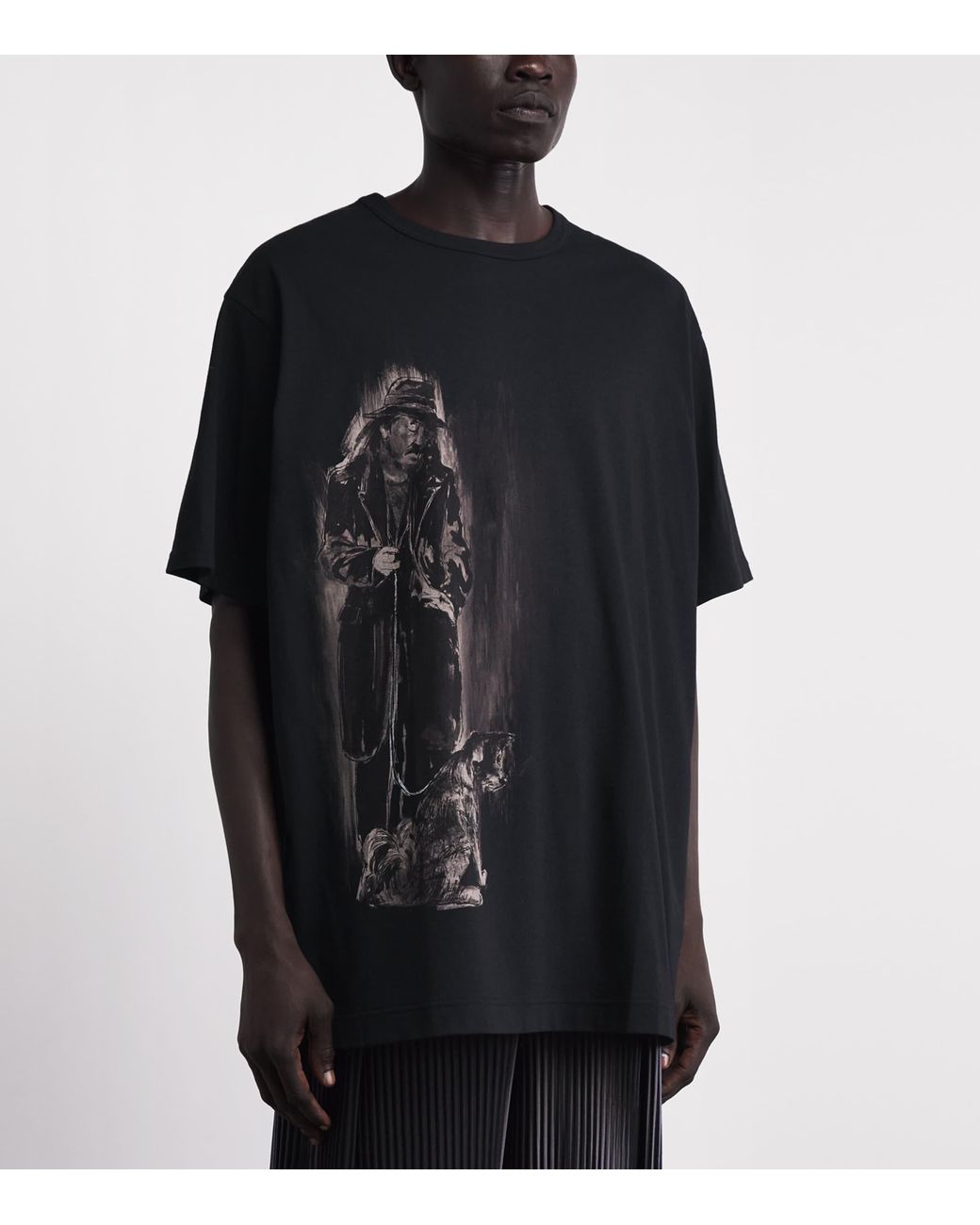 Yohji Yamamoto Black Cotton Printed T-Shirt for men