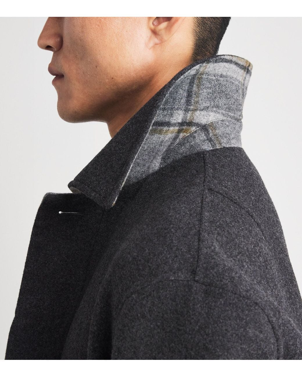 Yves Salomon Black Virgin Wool Check-Lined Overcoat for men