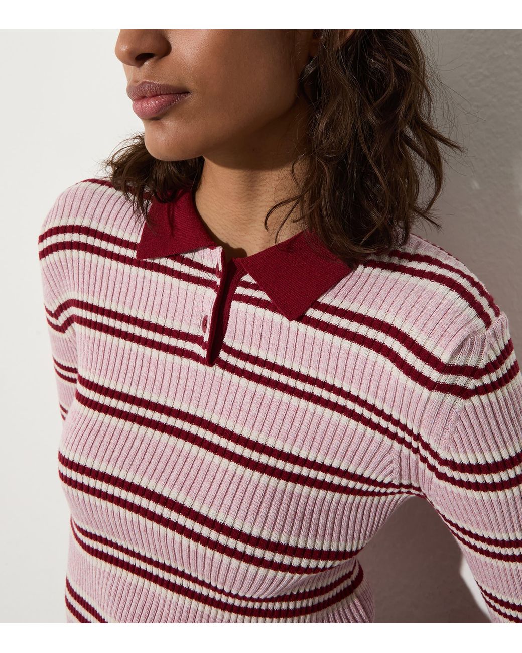 MAX&Co. Red Rib-Knit Stripe Polo Sweater