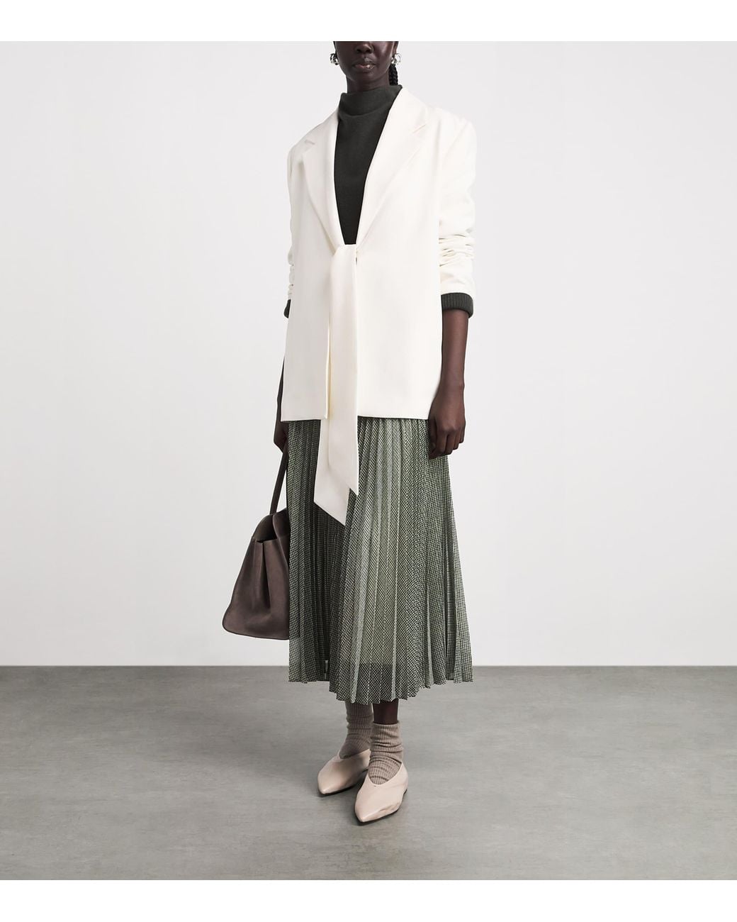 Vince Gray Pleated Midi Skirt