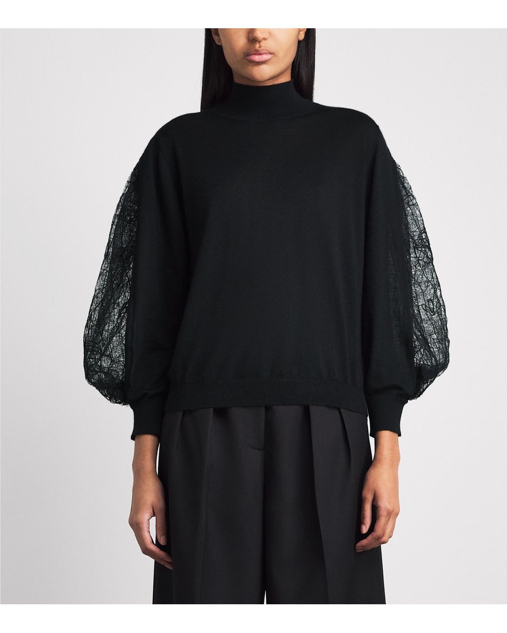 Fabiana Filippi Blue Cashmere-Silk Lace-Trim Sweater