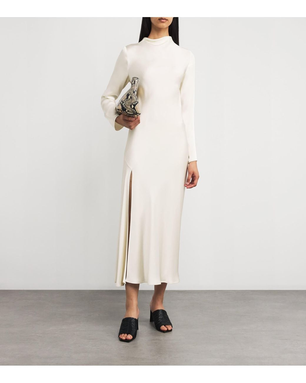 LAPOINTE Satin Draped Midi Dress in White | Lyst