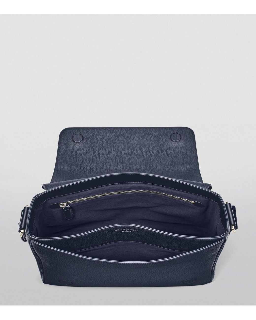 Aspinal Blue Leather Reporter Messenger Bag for men