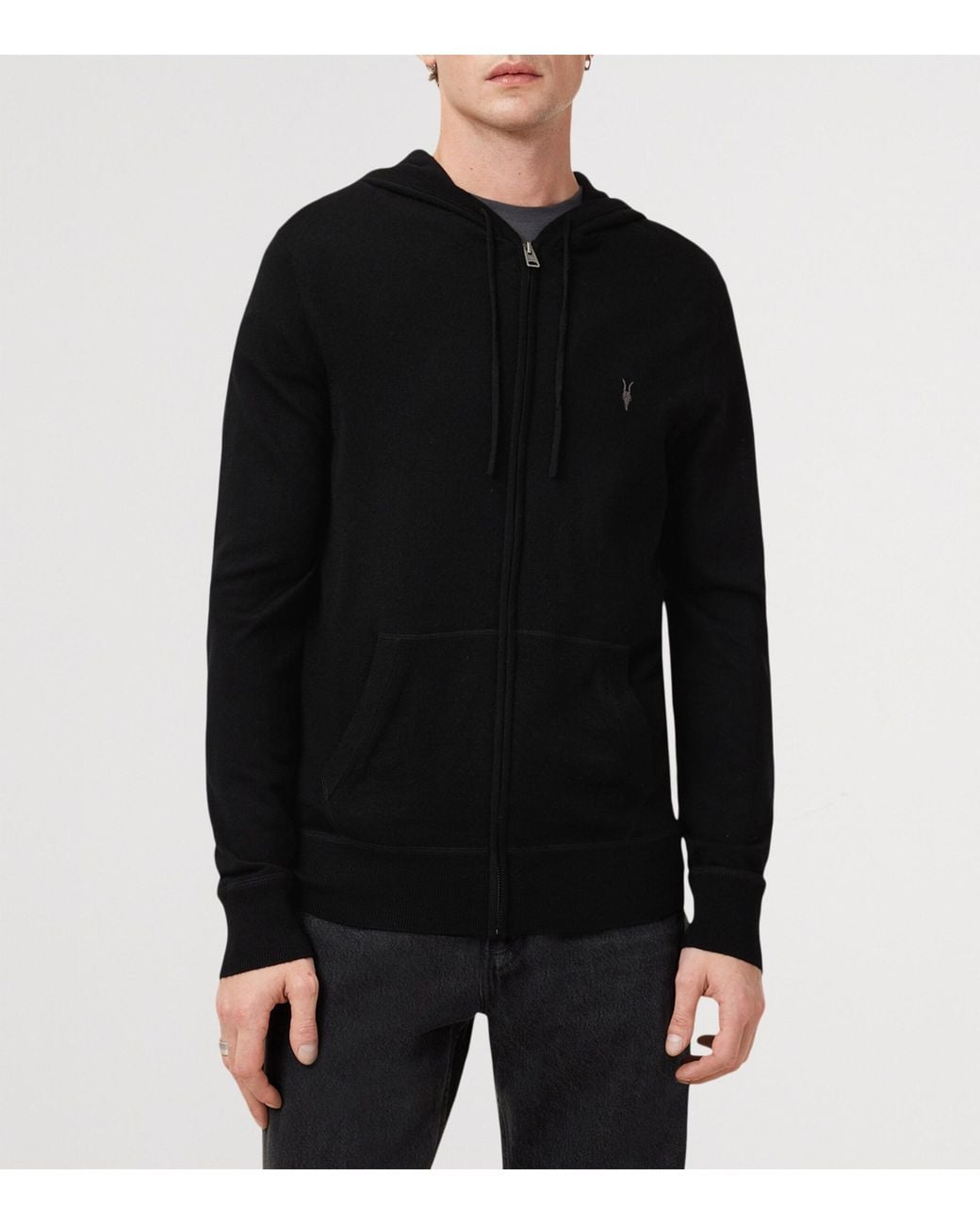 AllSaints Black Merino Wool Mode Hoodie for men