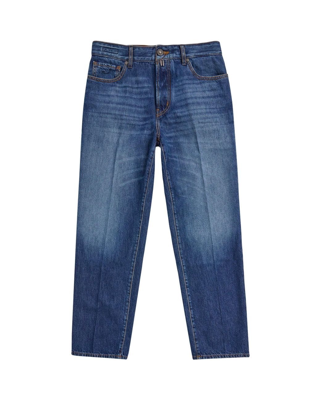 Jacob Cohen Blue Suede-Patch Alex Straight Jeans for men
