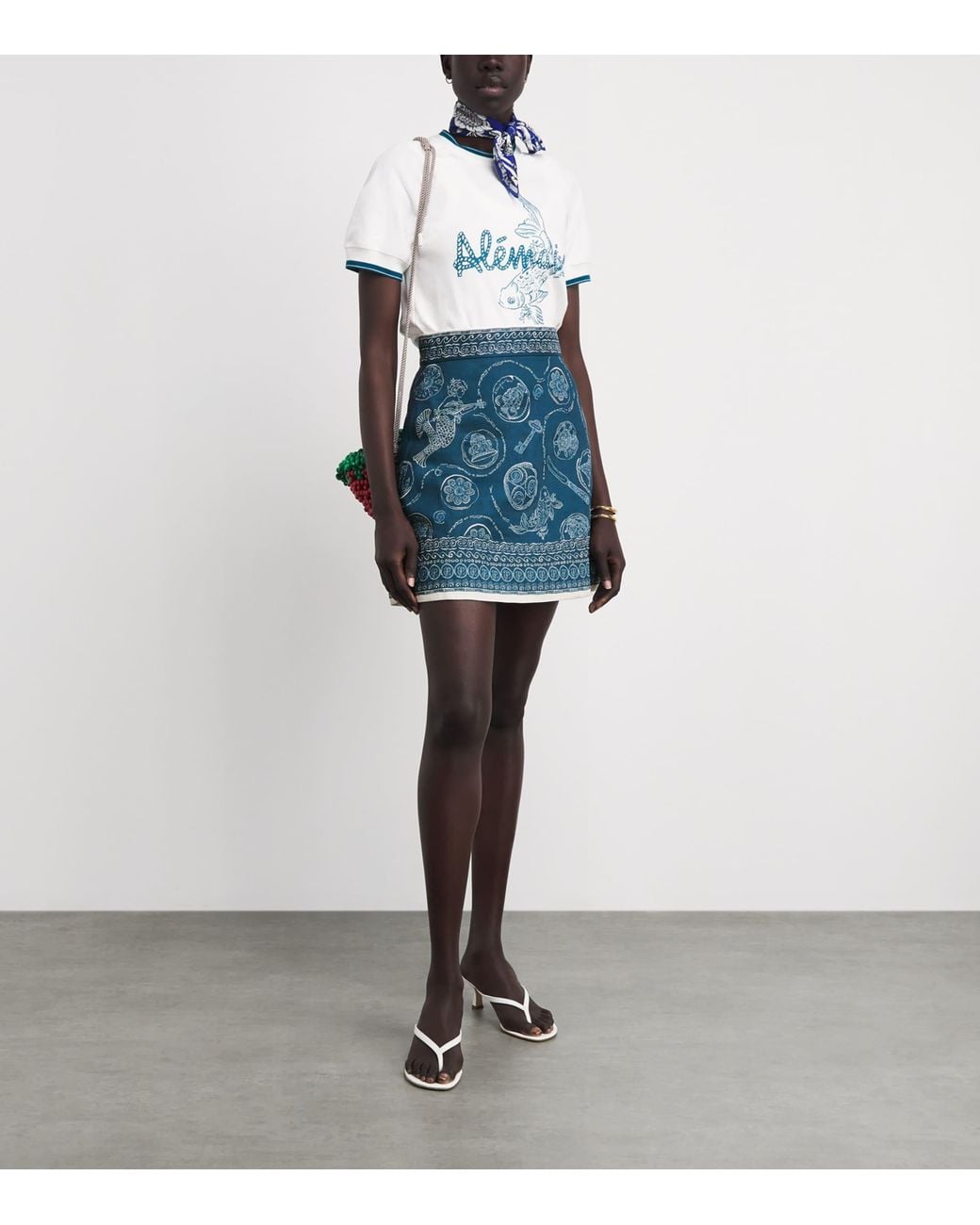 ALÉMAIS Blue Linen Printed Lucky Mini Skirt