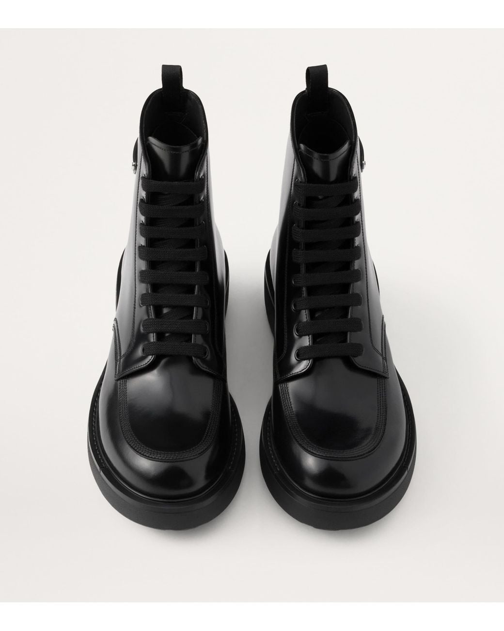 Prada Black Leather Logo-Plate Lace-Up Boots for men