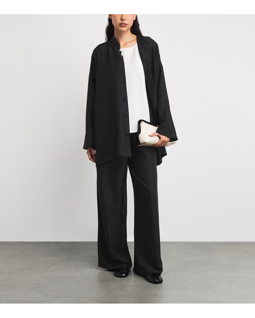 Eskandar Black Silk Plissé Wide A-Line Jacket