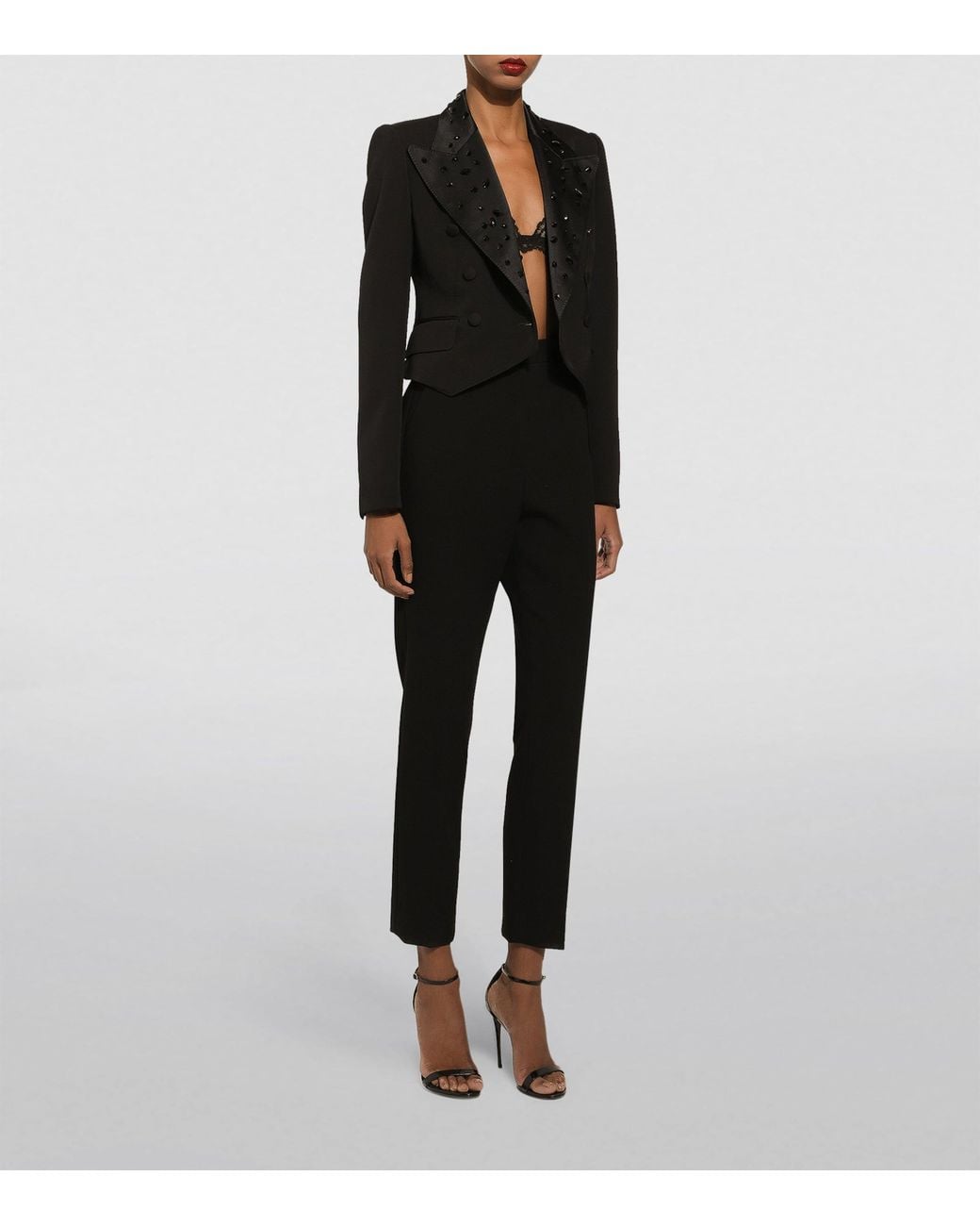 Dolce & Gabbana Black Virgin Wool-Blend Embellished Cropped Blazer