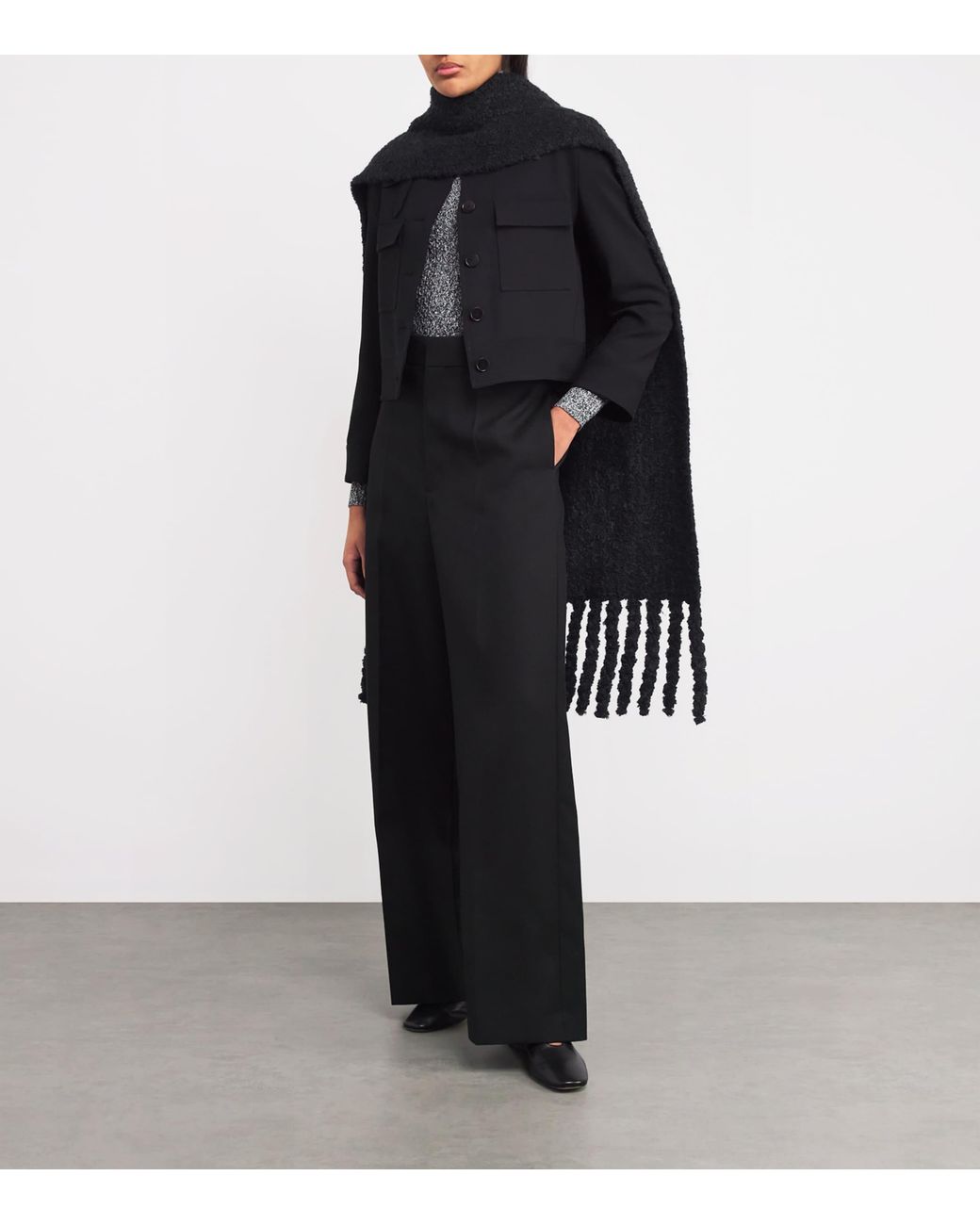 Joseph Black Bouclé Knit Scarf