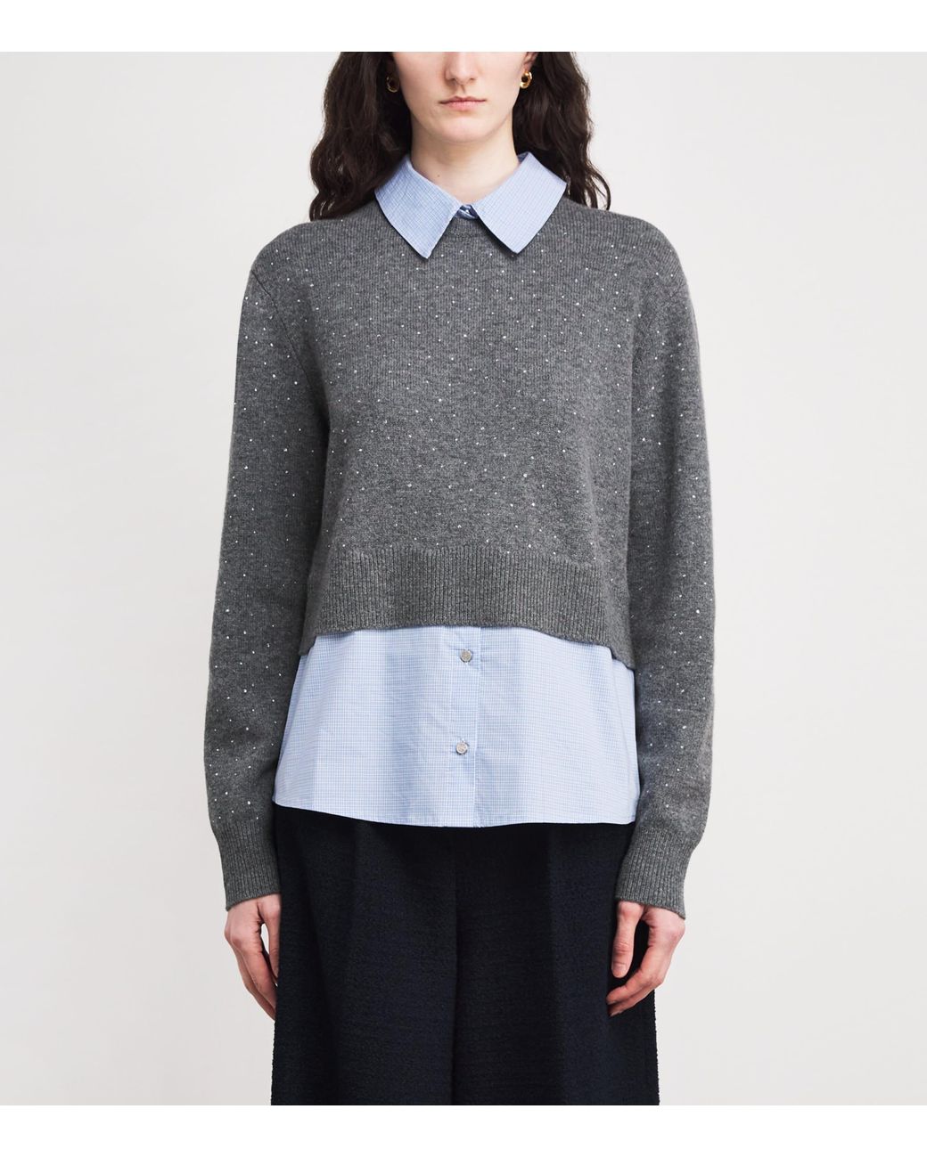 Maje Gray Wool-Blend 2-In- Sweater And Shirt