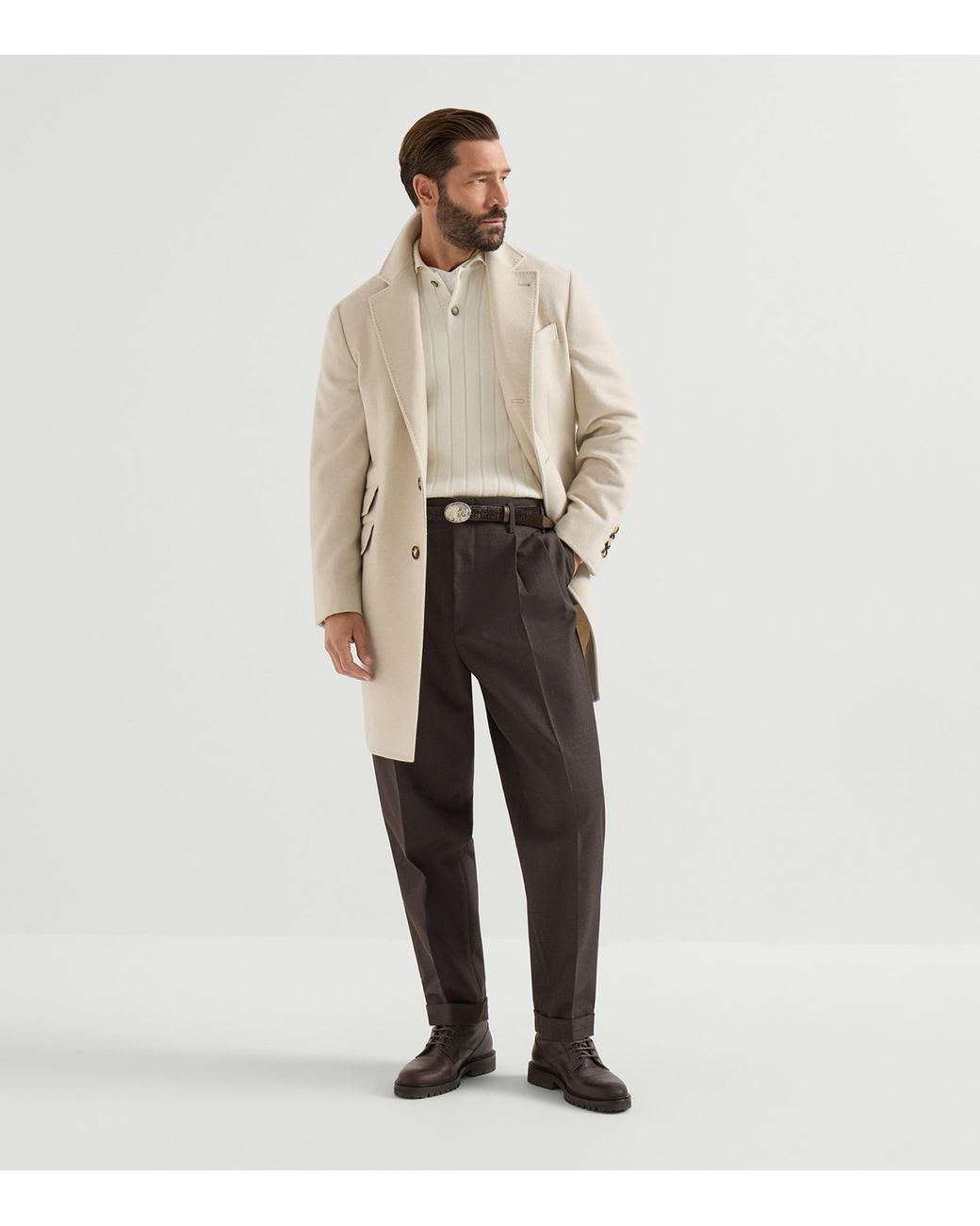 Brunello Cucinelli White Cashmere Polo Sweater for men