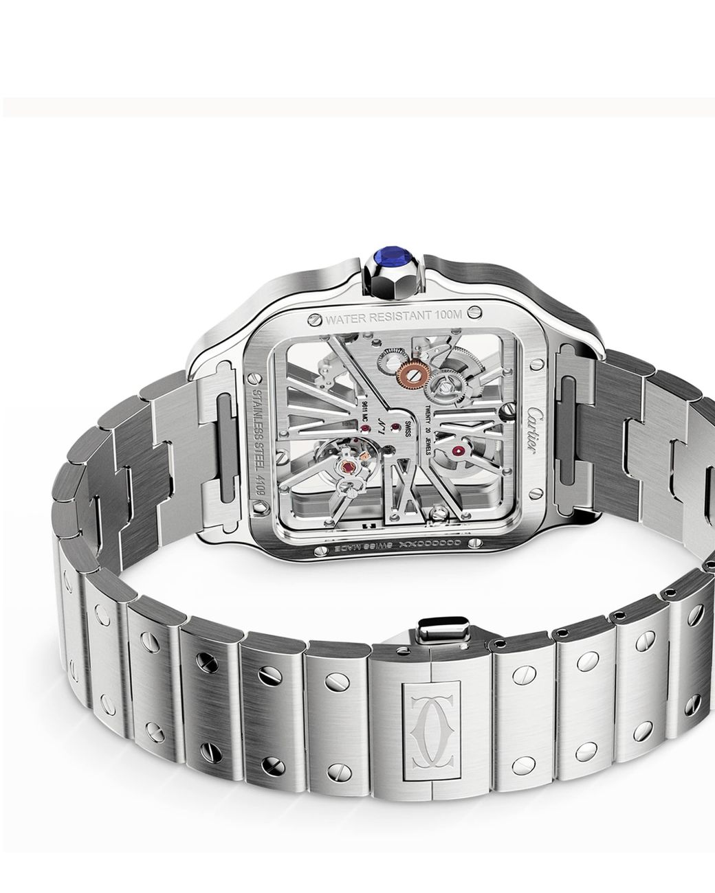 Cartier Metallic Large Steel Santos De Skeleton Watch for men