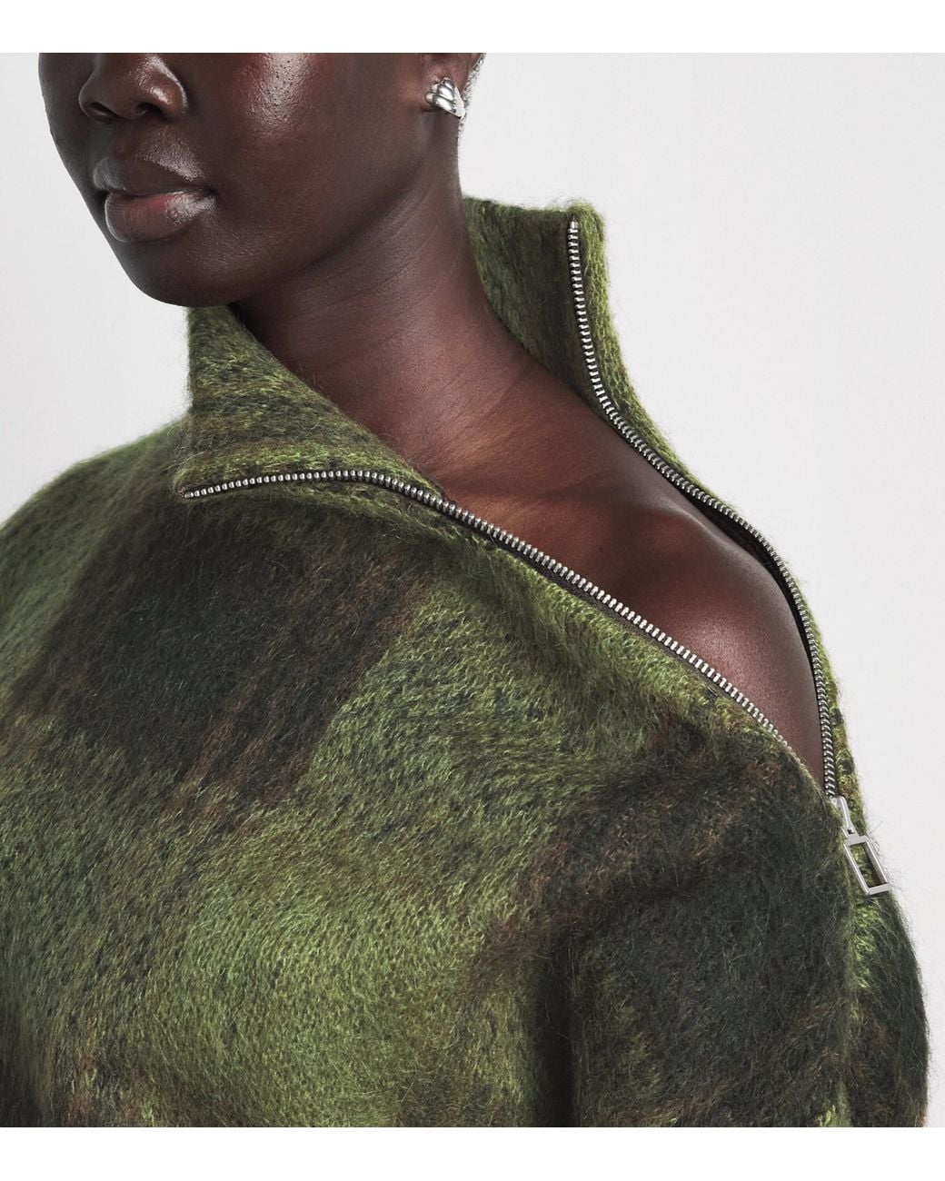 MAX&Co. Green Knitted Jacquard Zip-Detail Sweater