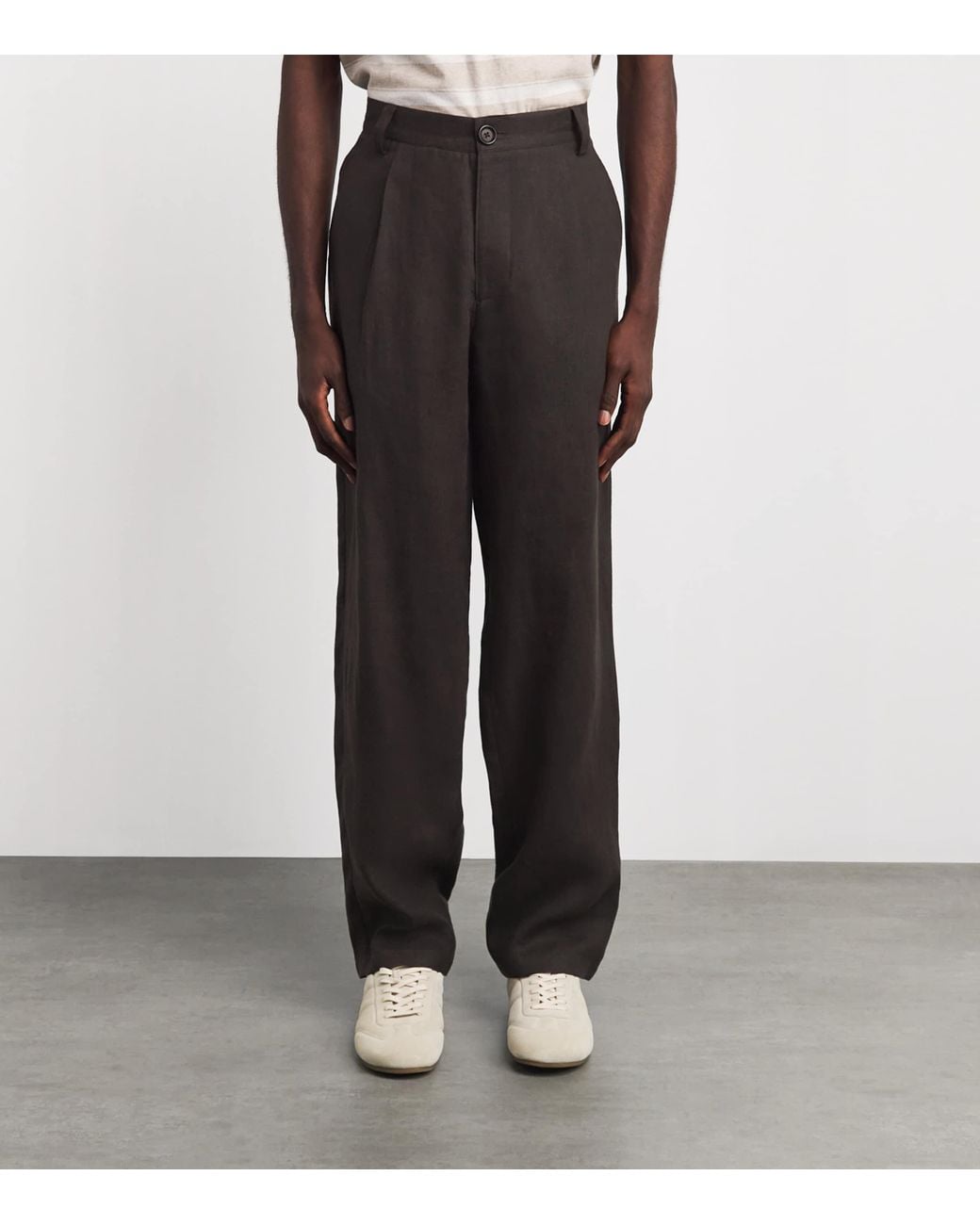 Oliver Spencer Brown Linen-Cotton Morton Pleated Trousers for men
