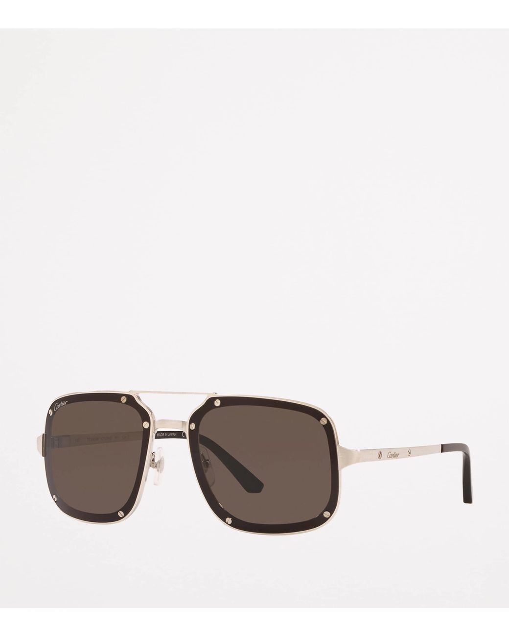 Cartier Brown Stud-Trim Square Aviator Sunglasses for men