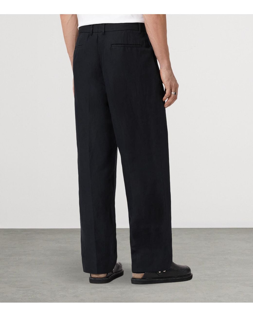 AllSaints Blue Linen-Organic Cotton Roland Straight Trousers for men