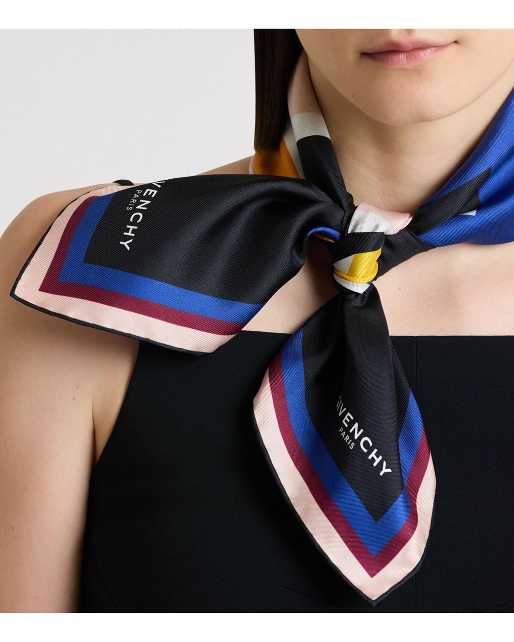 Givenchy Blue Silk Logo Print Scarf