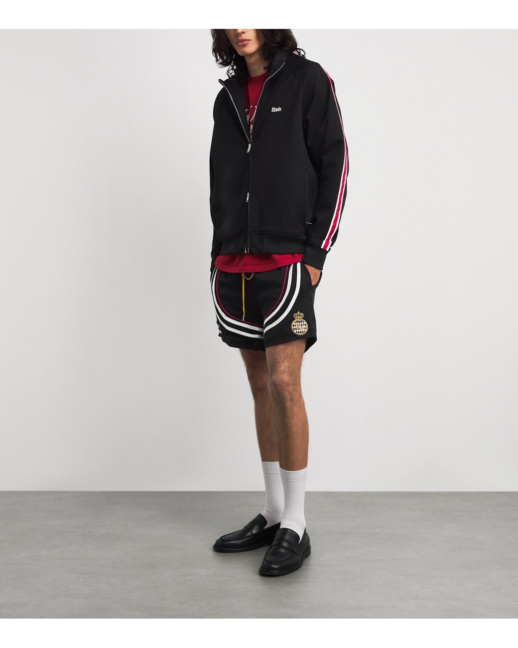 Rhude Black Cotton Lago Veille Soccer Shorts for men