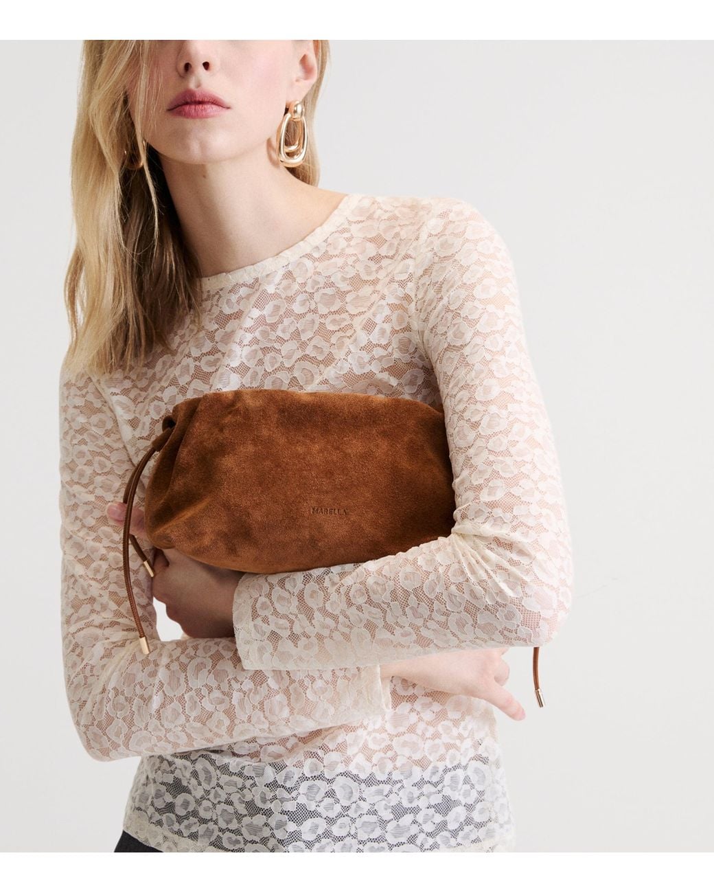 Marella Brown Suede Clutch Bag