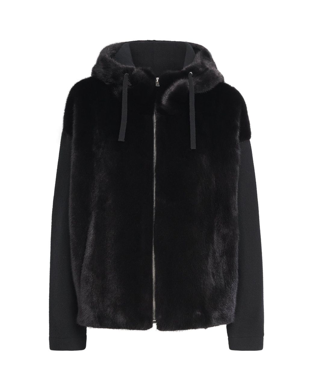Yves Salomon Black Mink-Wool-Silk Zip-Up Hoodie