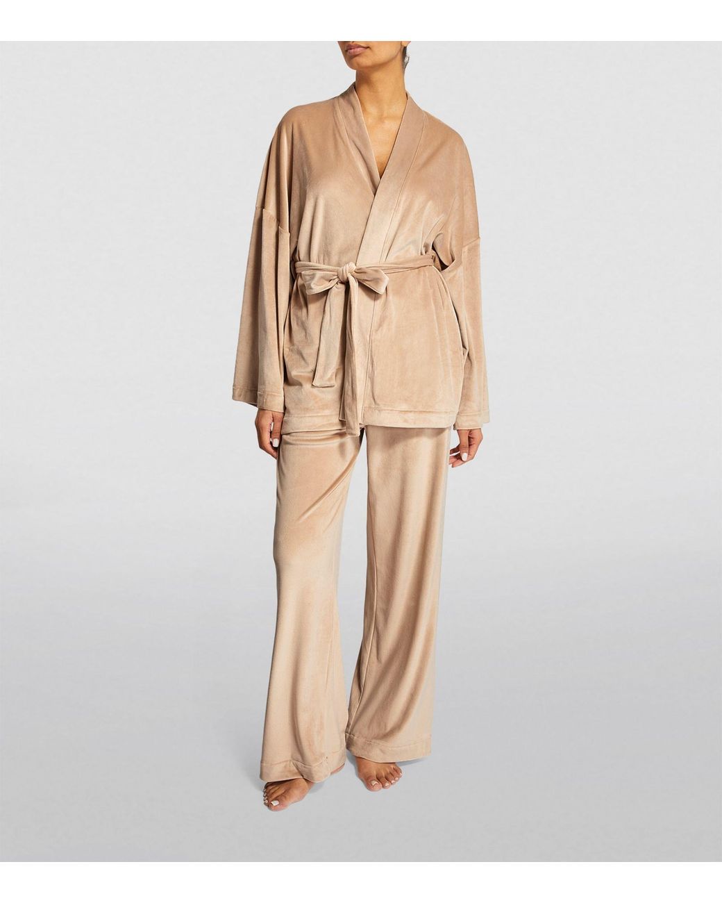 Skims Velour Wrap Pyjama Set in Natural Lyst