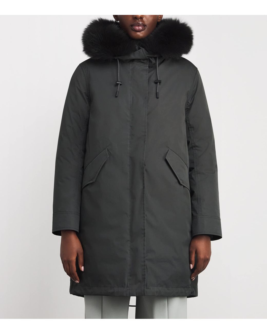 Yves Salomon Gray Fox-Rabbit Blended-Cotton Parka