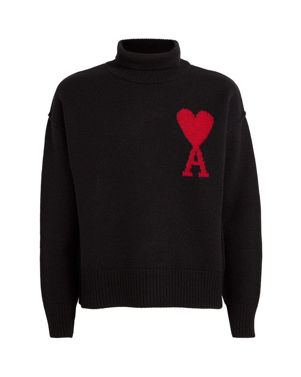 AMI Black Merino Wool Ami De Coeur Sweater for men