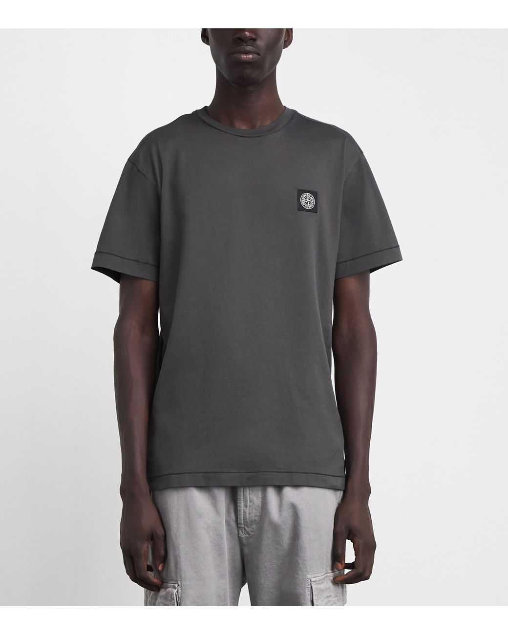 Stone Island Black Cotton Compass Logo T-Shirt for men