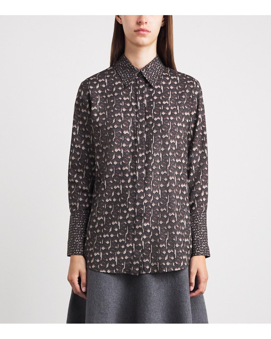 Colombo Gray Worsted Cashmere Printed Shirt