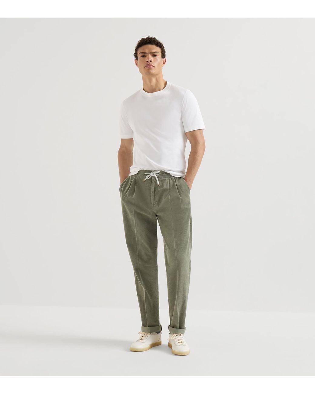 Brunello Cucinelli Green Cotton Drawstring Trousers for men
