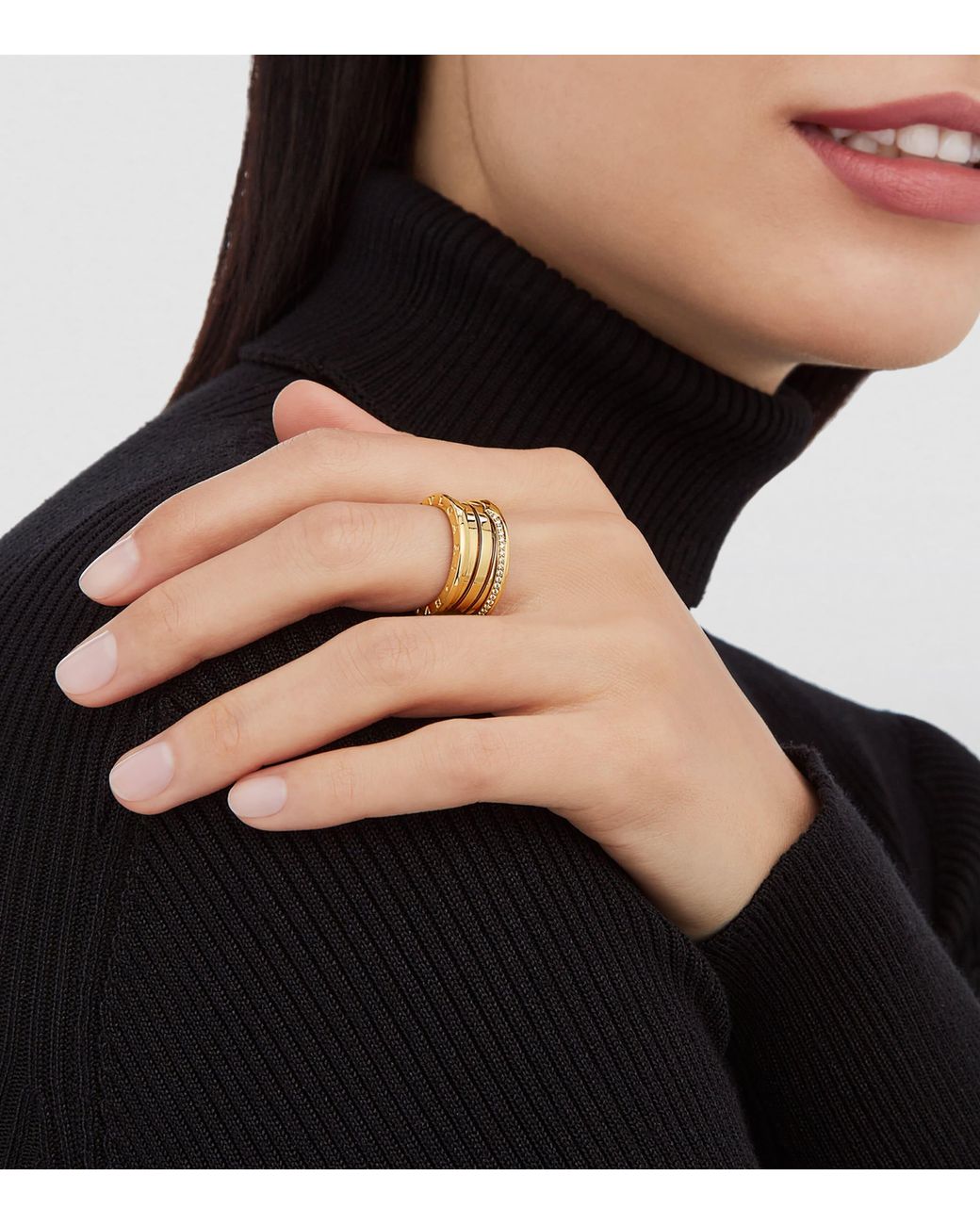 BVLGARI Metallic And Diamond B.Zero1 Three-Band Ring