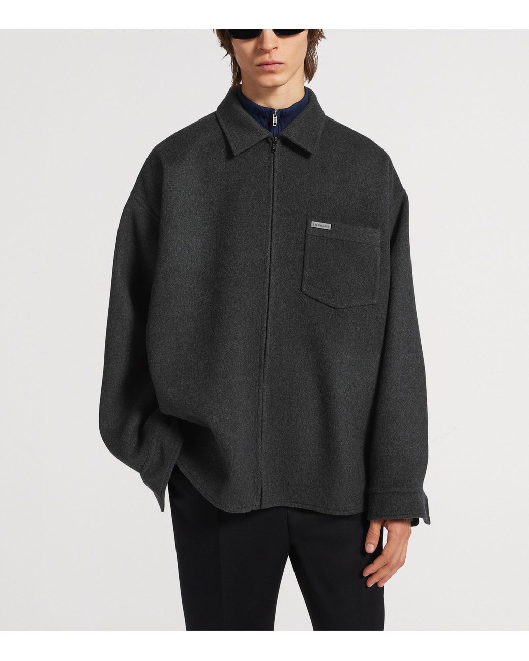 Balenciaga Black Wool Oversized Zip-Up Overshirt for men