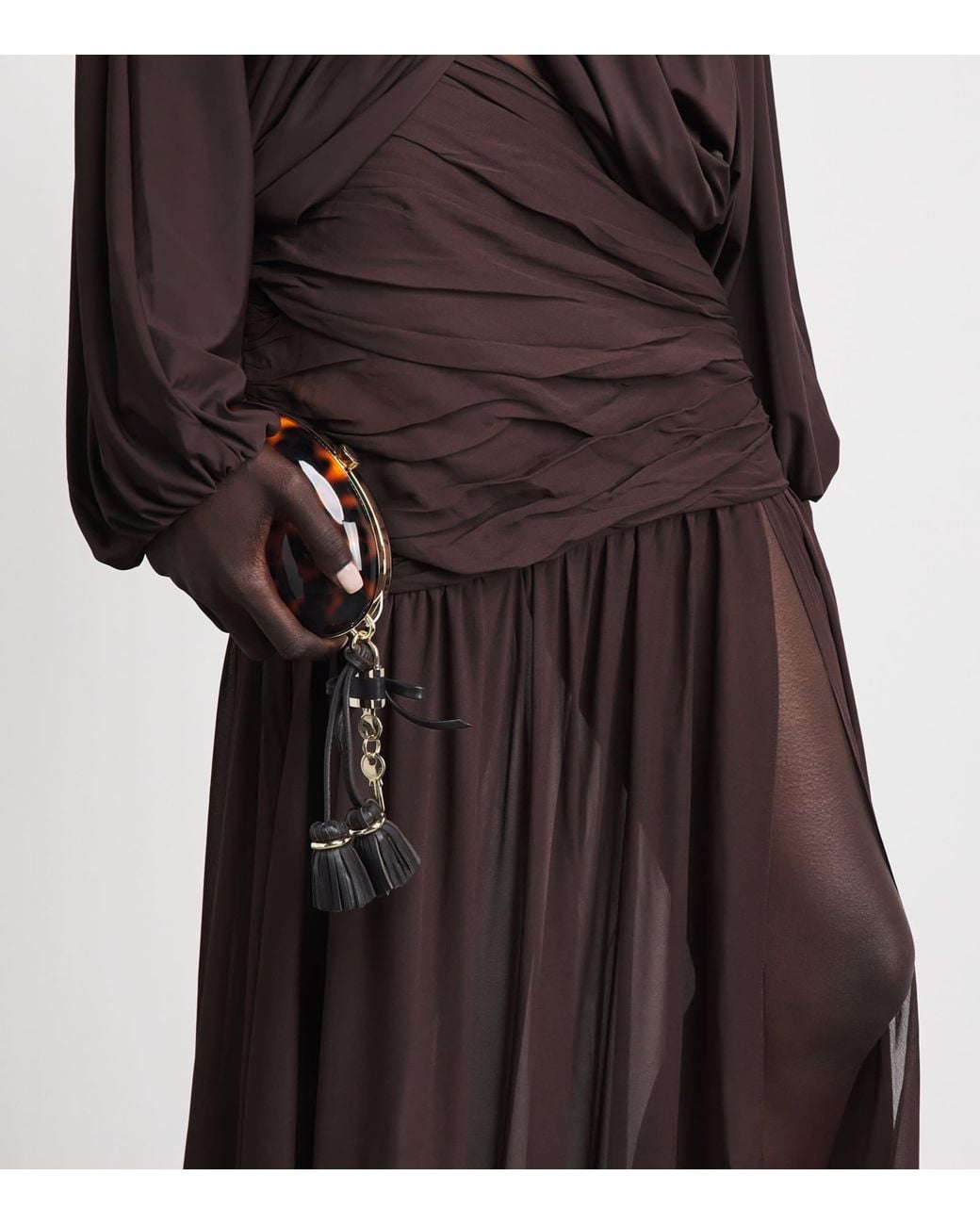De La Vali Brown Georgette Gathered Amaya Maxi Skirt