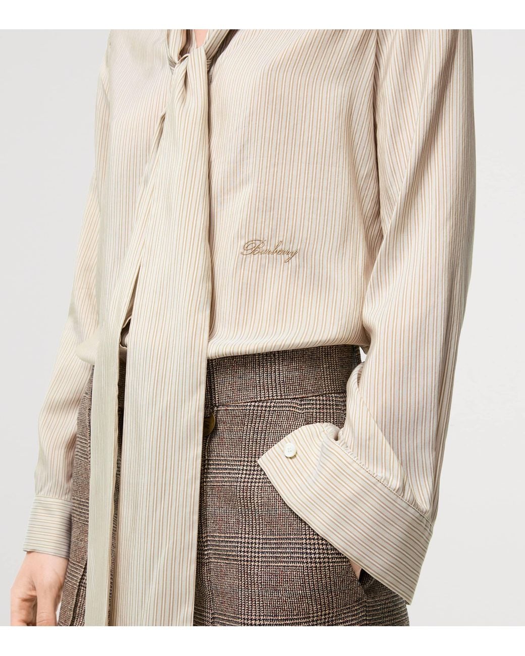 Burberry Natural Silk Stripe Scarf Blouse