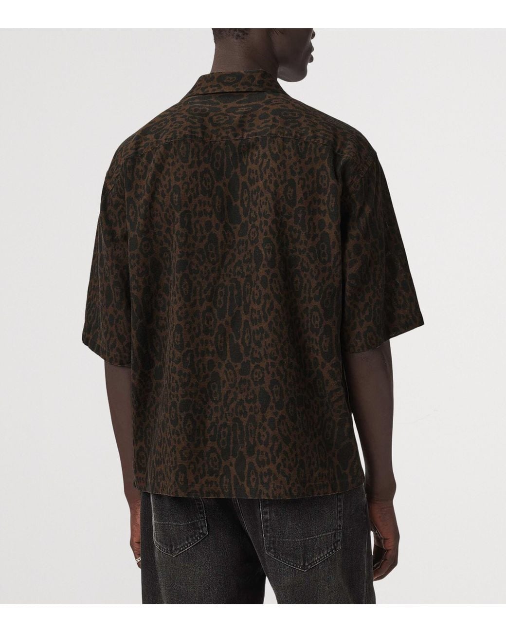 AllSaints Black Organic Cotton-Linen Leopardo Shirt for men