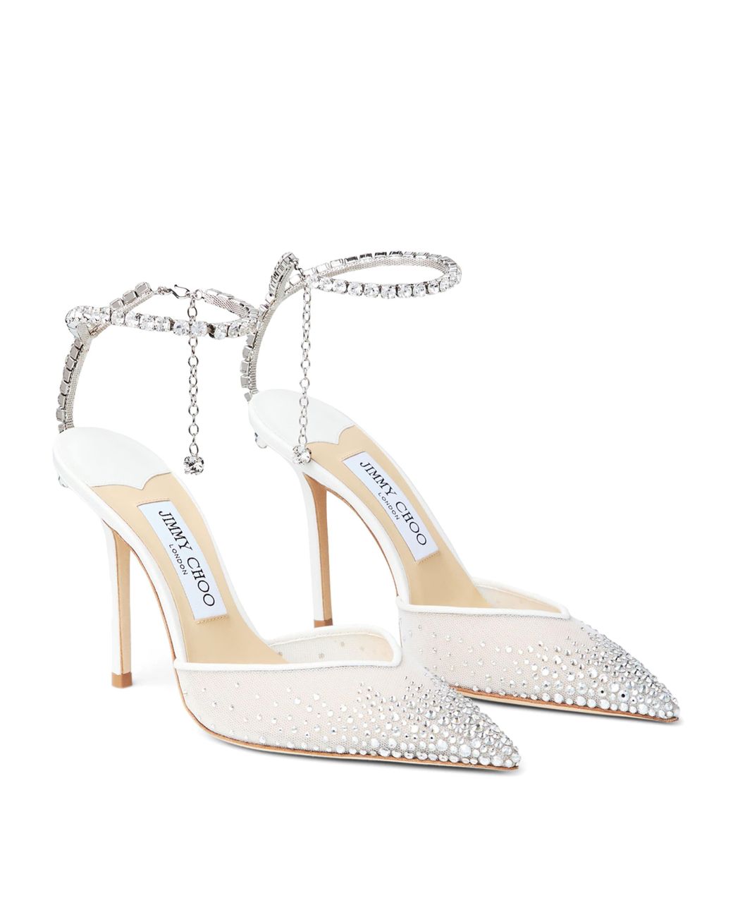 Jimmy Choo White Saeda 100 Rhinestone-Embellished Heels
