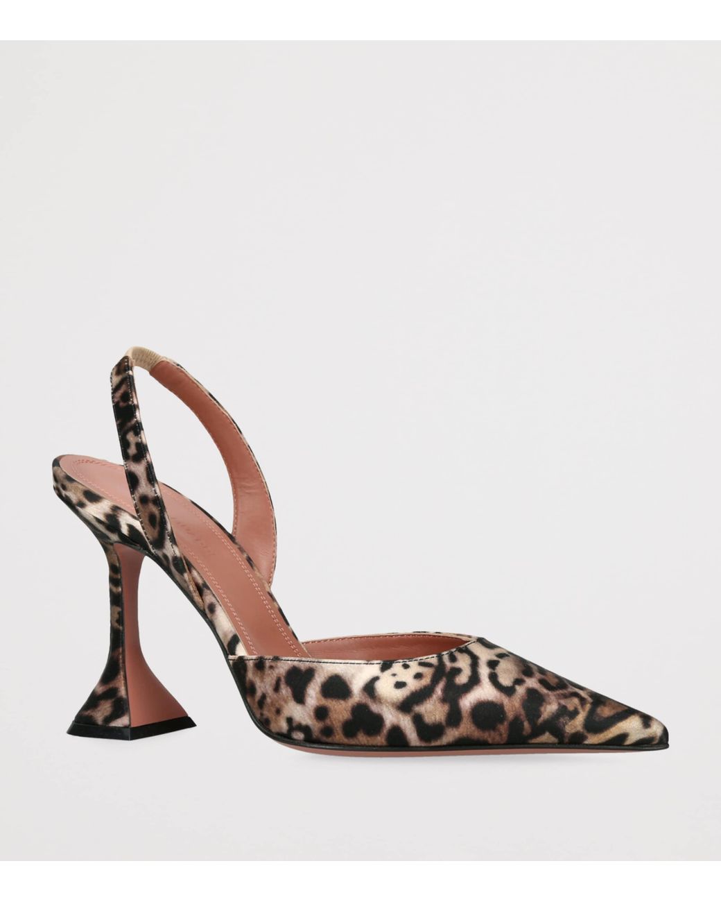 AMINA MUADDI Metallic Satin Leopard Print Holli Slingback Heels 95
