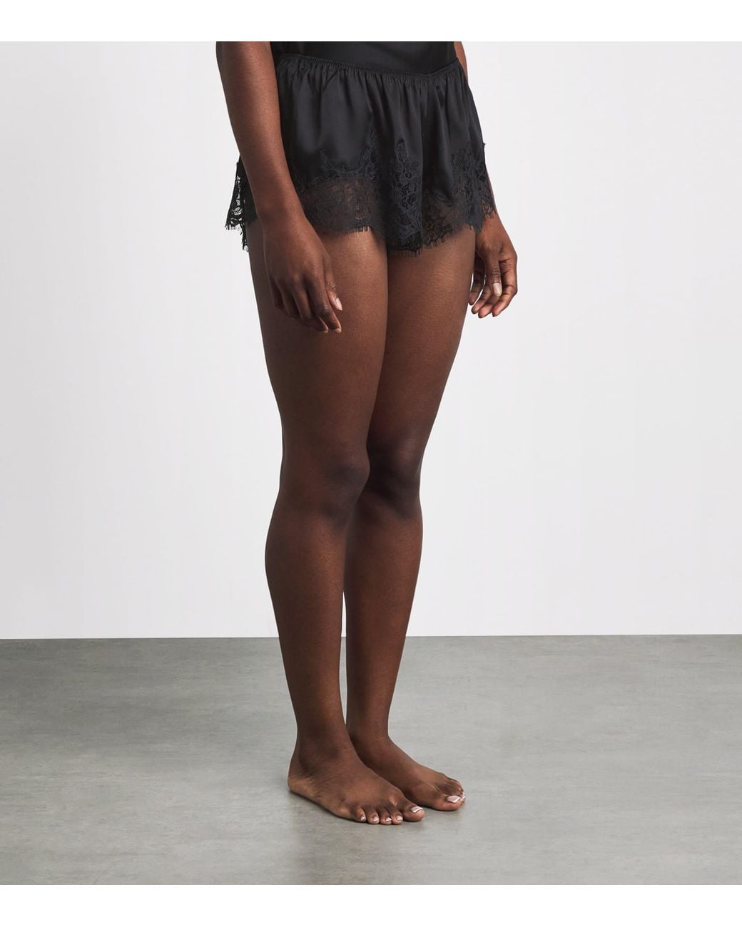 Skims Black Stretch-Silk Lace-Trim Shorts