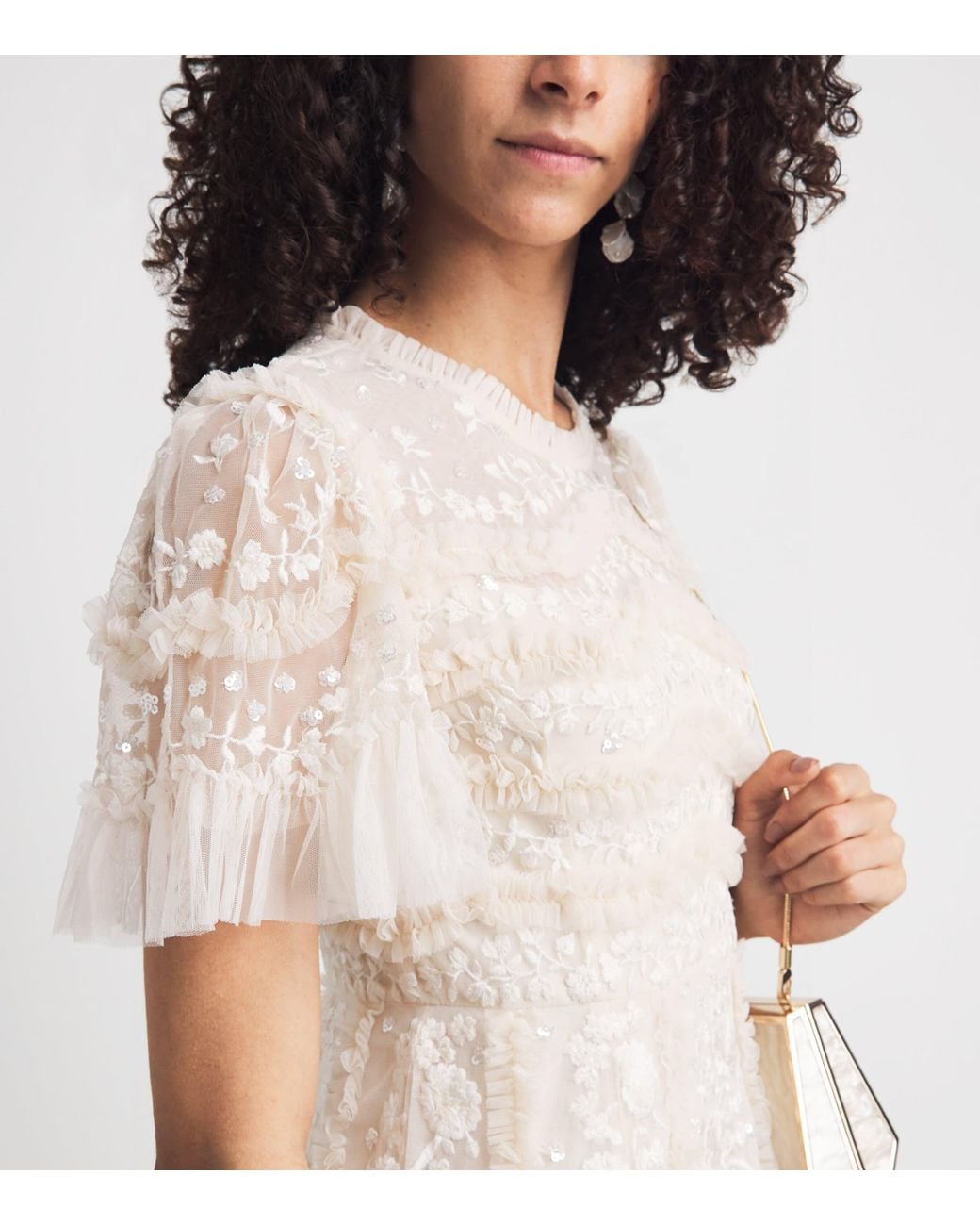 Needle & Thread Natural Embroidered Tulle Gianna Maxi Dress
