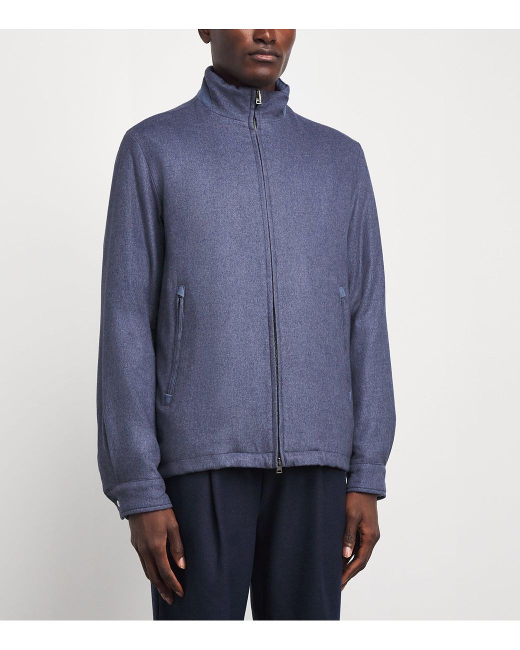 Herno Blue Silk-Cashmere High-Neck Bomber Jacket for men