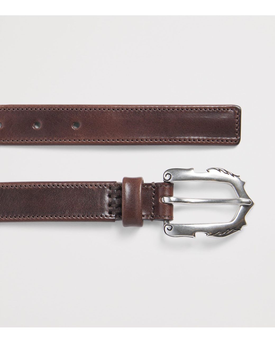 MOLEBO Brown Leather Engraved Western Belt for men