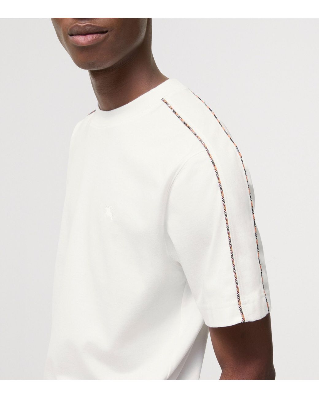 Burberry White Cotton Check-Piping Slim T-Shirt for men