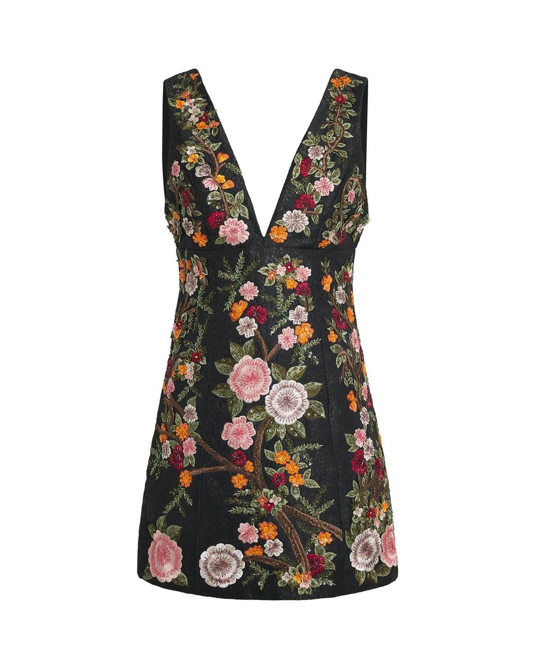 Alice + Olivia Black Floral Embroidered Mini Dress
