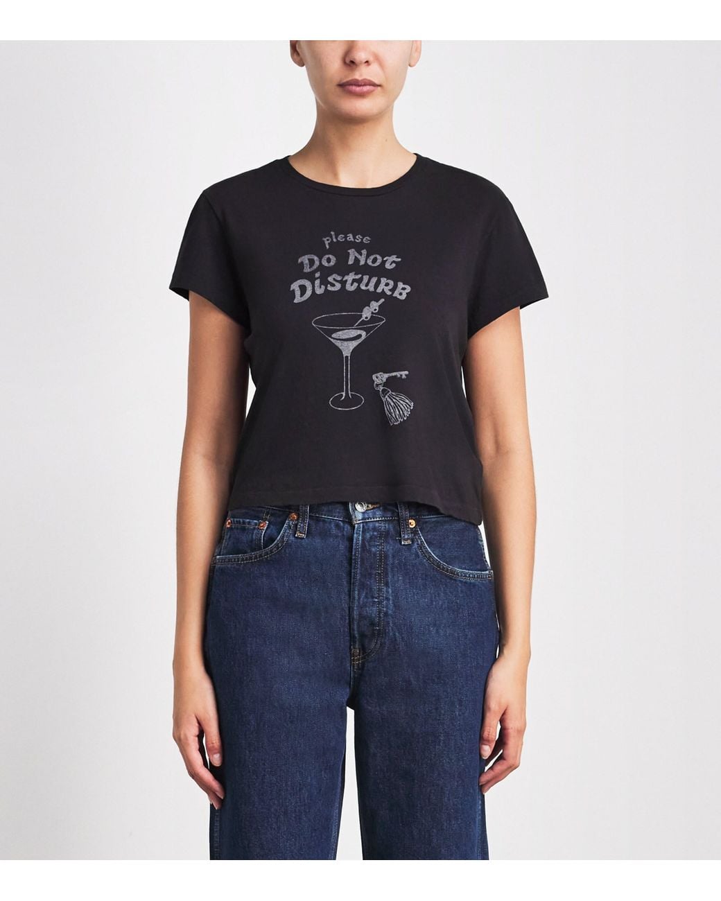 Re/done Black Cotton Dnd Print Boxy T-Shirt